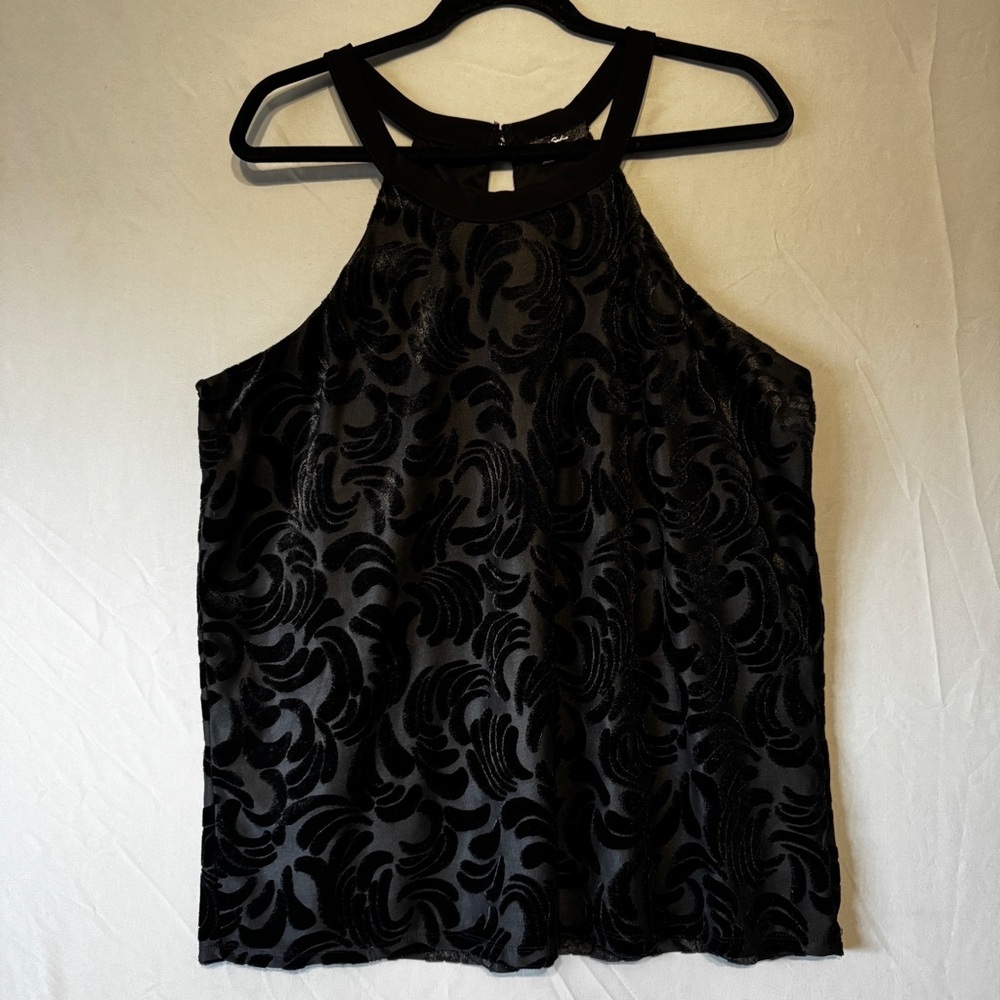 Sloane & Sadie Women Velvet Burnout Halter Top 1XL Black Whimsigoth Fairy Grunge